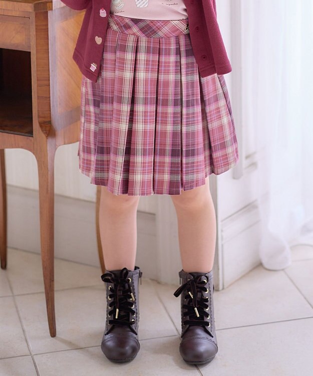 ANY KIDS チェック プリーツ スカパン ローズピンク系