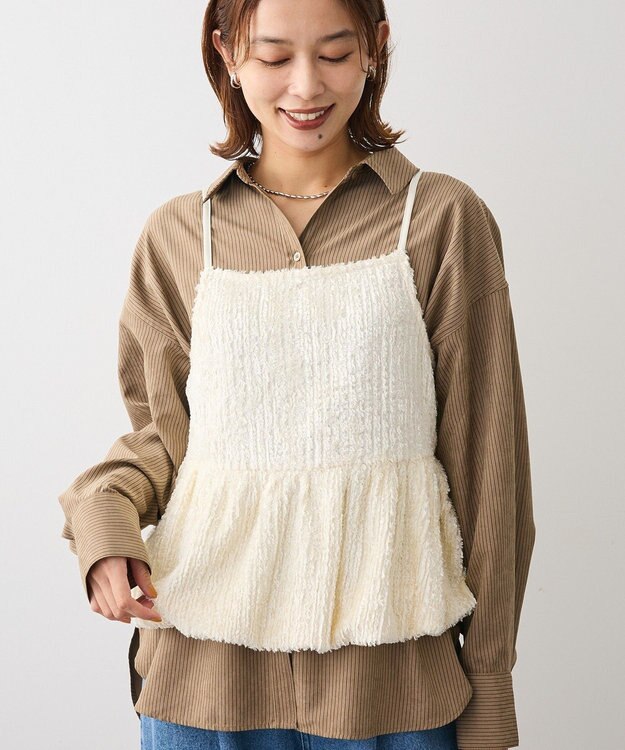 Green Parks 表面感ベロアバルーンキャミビスチェ Ivory