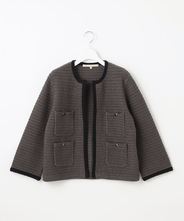 自由区 ツイードライクニット カーディガン グレー系