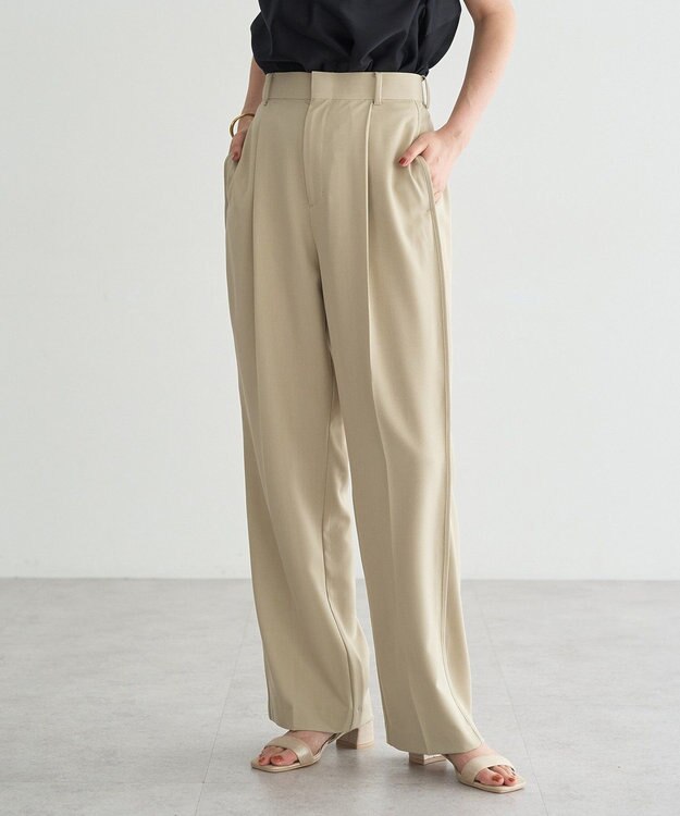 YECCA VECCA サイドラインパイピングストレートパンツ Gray Beige