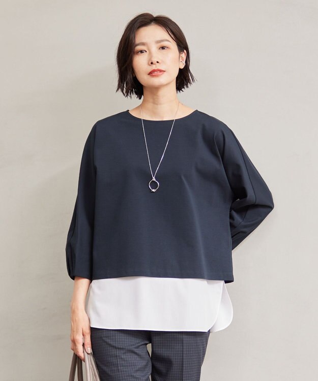 J.PRESS LADIES S TCポンチ ドルマンスリーブ レイヤード カットソー ネイビー系