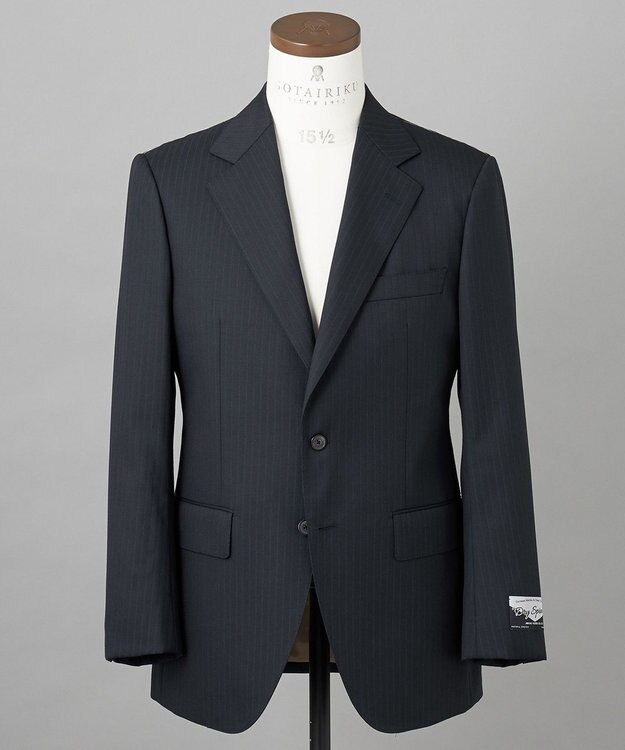 GOTAIRIKU シワになりにくい【御幸毛織/みゆきけおり】DRY SPINNER(ドライスピナー)スーツ（ダークグリーンストライプ） ダークグリーン系1