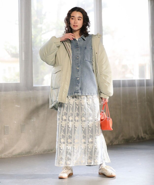 Green Parks レイヤードレーススカート Ecru