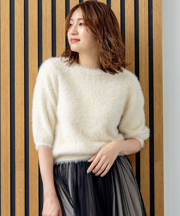 組曲 ナイロンファー半袖プルオーバー アイボリー系