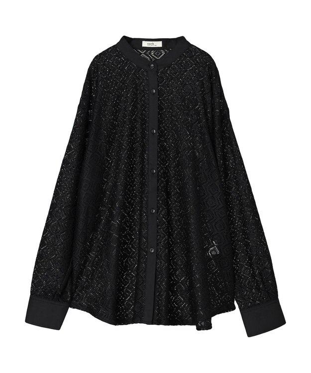 earth music&ecology レースバンドカラーシャツ Black