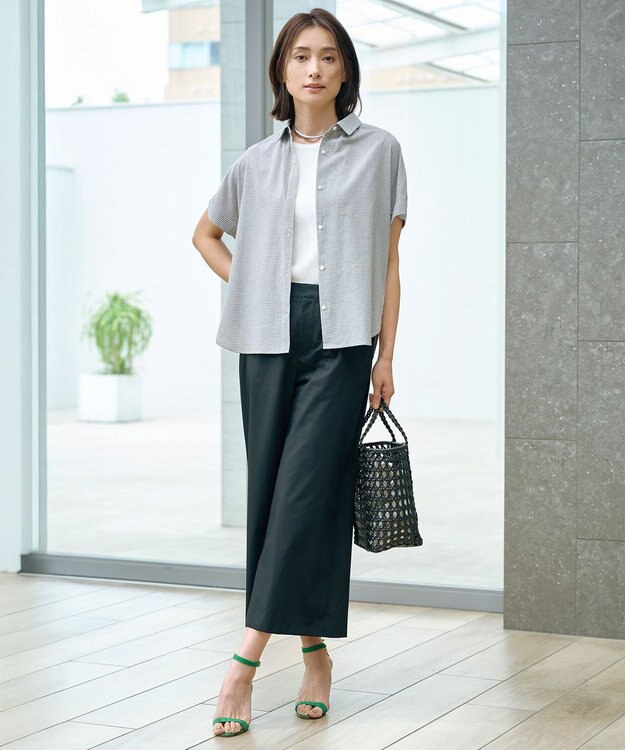 J.PRESS LADIES L 【洗える】SHEER ギンガム シャツ ブラウス オフ×ブラック系