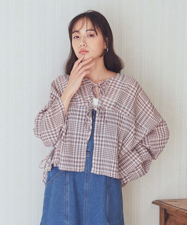 earth music&ecology ワッシャードロスト羽織りシャツ Check Mocha