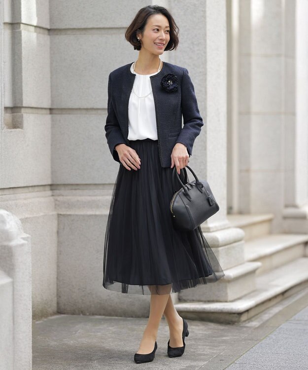 J.PRESS LADIES 【セットアップ対応】ファンシーツイード ノーカラー ジャケット ネイビー系