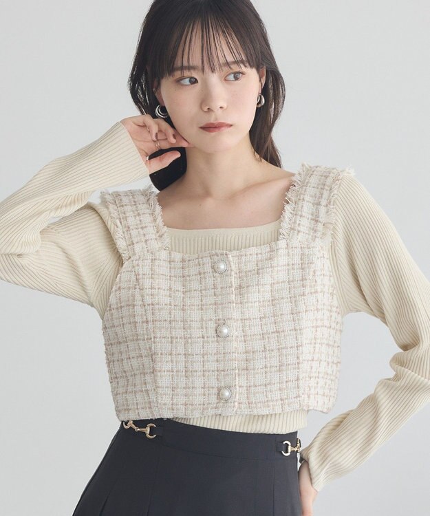 earth music&ecology 【セットアップ可】フリンジツイードビスチェ Ivory