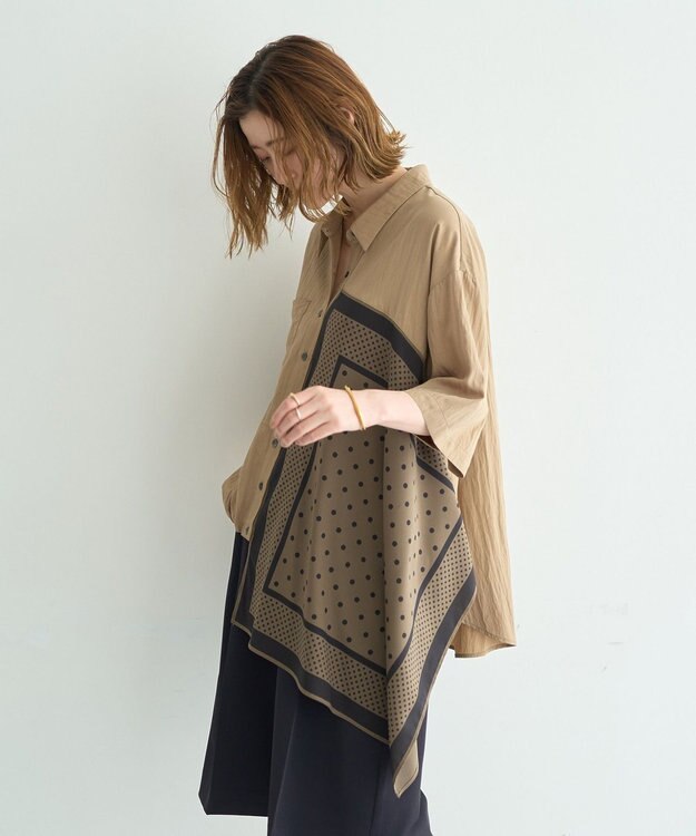 YECCA VECCA スカーフデザインアシメハーフスリーブシャツ Beige