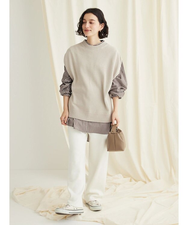 CRAFT STANDARD BOUTIQUE 洗える クルーネックニットベスト Gray Beige
