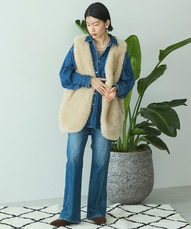 AMERICAN HOLIC 【選べる丈】ベア風ファーベスト Gray Beige