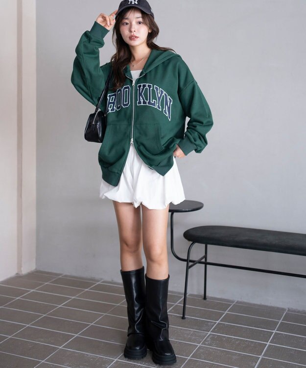 WEGO グラフィックBIGZIPパーカー グリーン