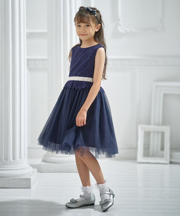 組曲 KIDS 【110-140㎝】フラワーレース ドレス ネイビー系