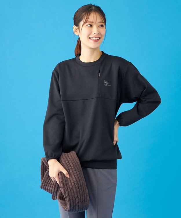 SHARE PARK LADIES 【UVカット・吸水速乾・ストレッチ・軽量・アンチピリング 】ダンボールクルーネックスウェット（S・Mサイズ） ブラック系