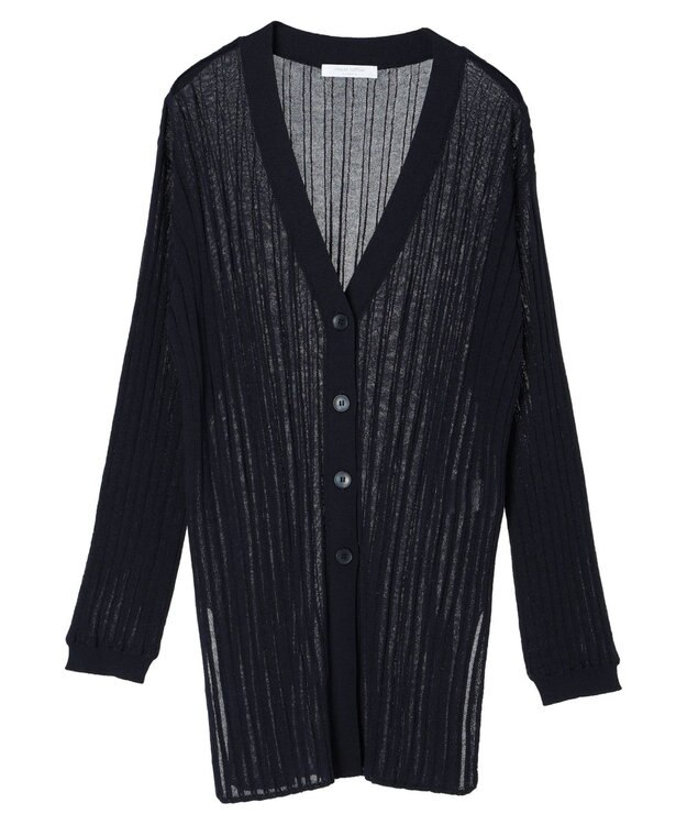 Green Parks 推しニット　リブ編みミドル丈カーディガン Navy