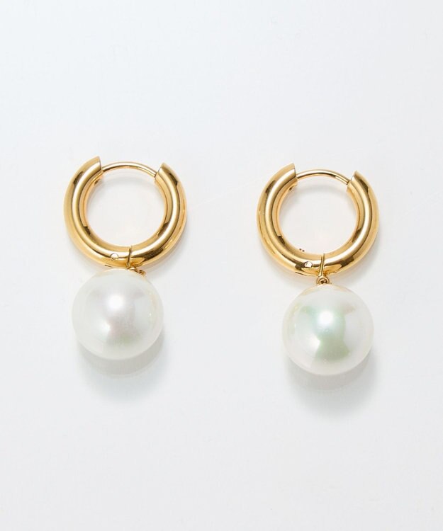 Phoebe 〈金属アレルギー対応〉カルチャードパールフープピアス/ステンレス/大ぶり/存在感◎/主役級 ホワイト