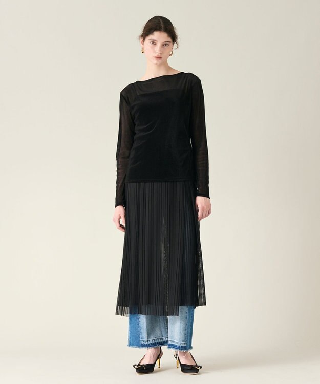 GRACE CONTINENTAL チュールタイトプリーツスカート ブラック