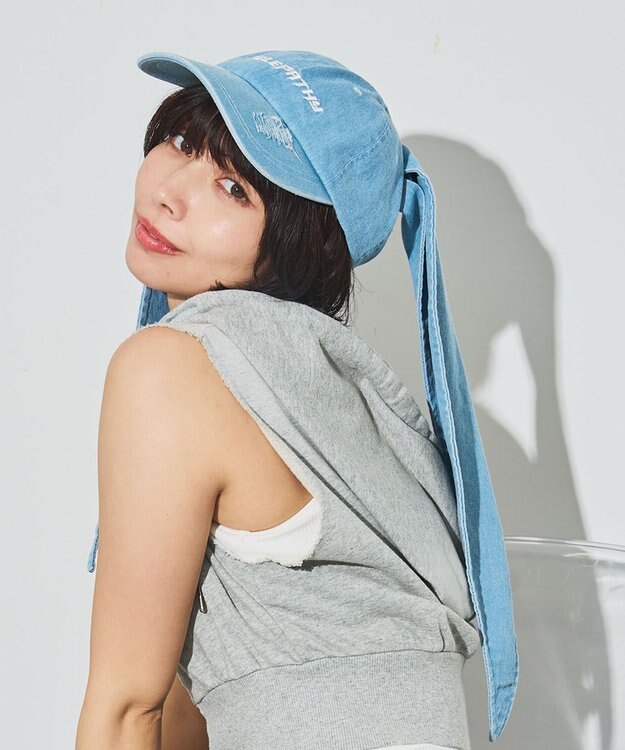 WEGO うさ耳デニムキャップ デニム淡加工色