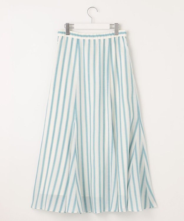 自由区 L 【洗える】テンセルリネン スカート オフ×ブルーストライプ