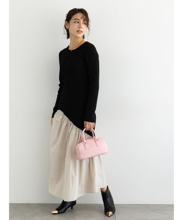 Te chichi 【宮本茉由着用】リブニットドッキングアシメワンピース ブラック