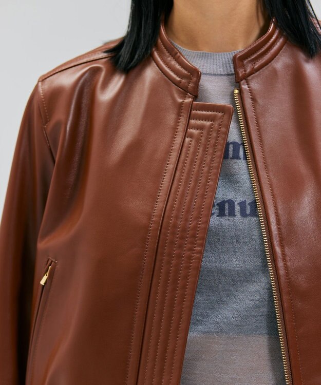 BEIGE， 【andGIRL 秋号掲載】CLYDE / ステッチデザインラムレザーブルゾン Brown