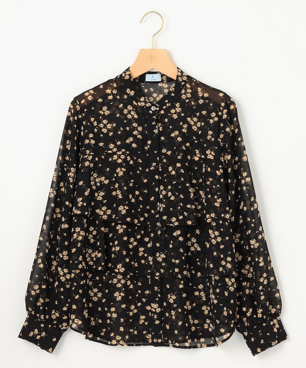 組曲 シフォンオーガンプリント ティアードブラウス ブラックベース系5