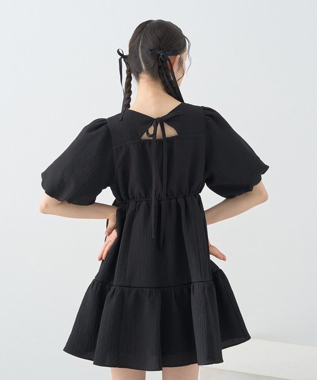 earth music&ecology バックリボンパフスリーブミニワンピース Black