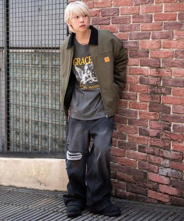 WEGO 【ユニセックス着用ITEM/MLサイズ展開】ワーカーズキルティングZIPジャケット カーキ