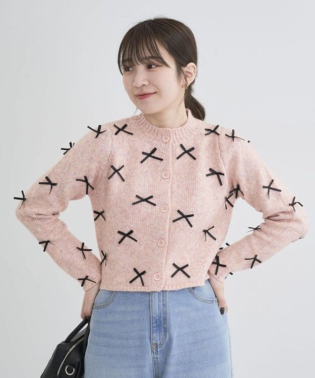 Green Parks ・ＡＮＤＳＥＡＲＣＨ　メニーリボンニットカーディガン Pink