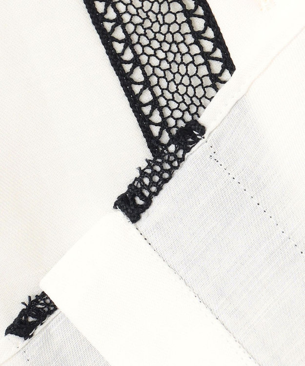 ICB 【日本製】 コットンリネンタンブラー ブラウス オフホワイト×ブラック系