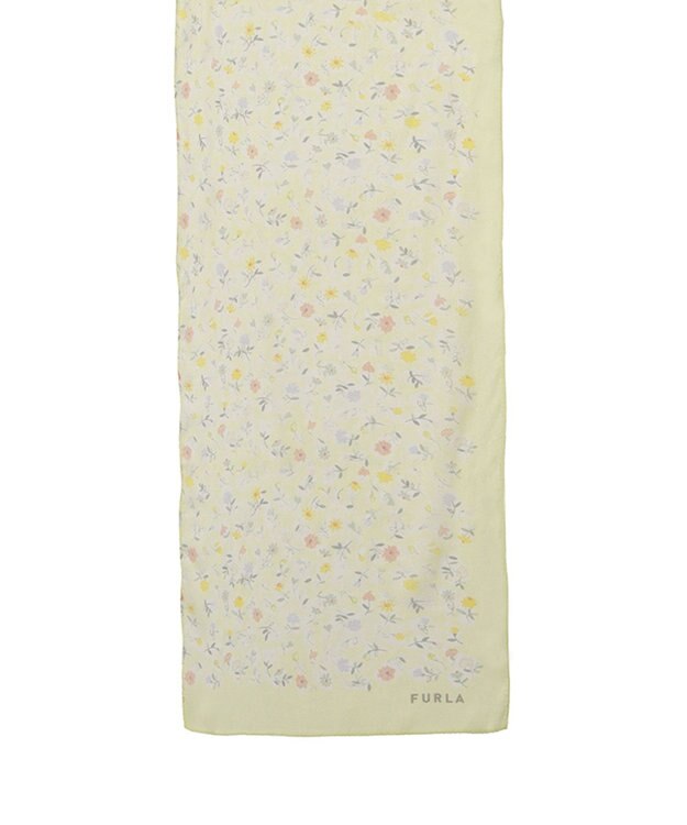 MOONBAT 【シルク100%】フルラ (FURLA) シルクシフォンロングスカーフ 小花柄 150cm×35cm レモンイエロー