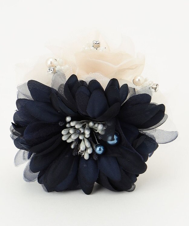 ANY フラワーミックスコサージュ エクリュ×ネイビー