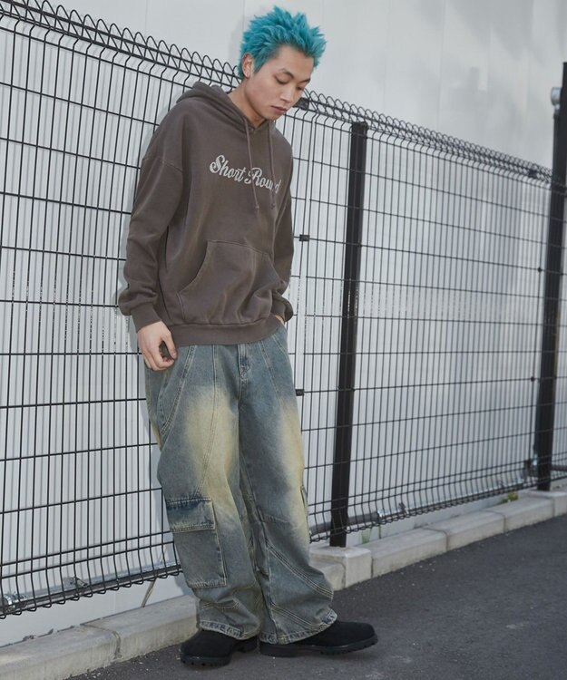 WEGO 【ユニセックス着用ITEM】ピグメントラメグラフィックプルパーカー ブラウン