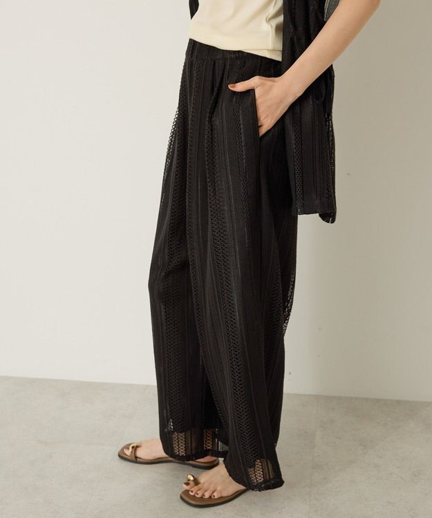 AMERICAN HOLIC 幾何学レースイージーパンツ Black