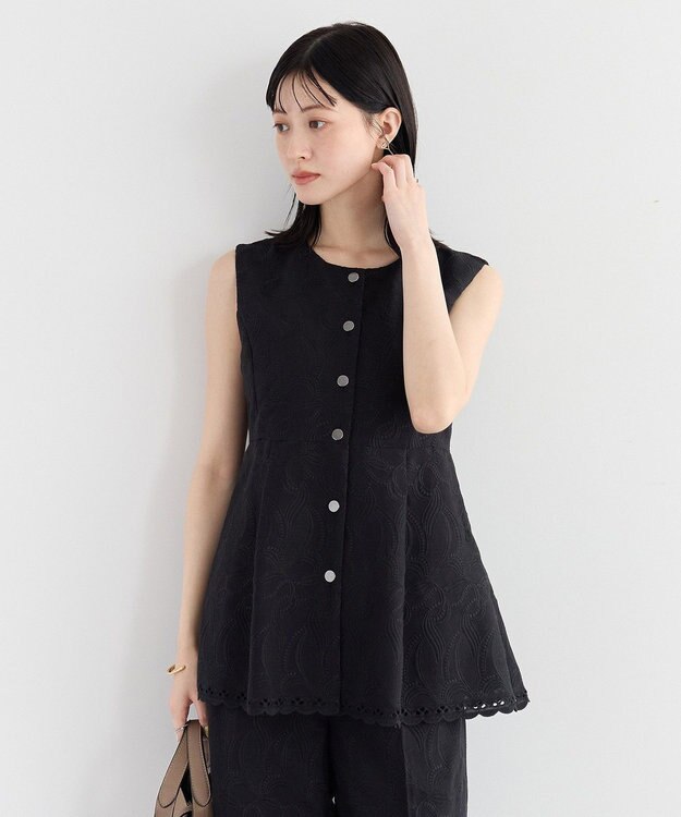 YECCA VECCA 刺繍ペプラムジレ Black