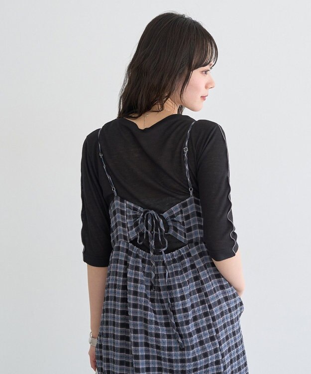 earth music&ecology シャーリングラメチェックキャミワンピース Black