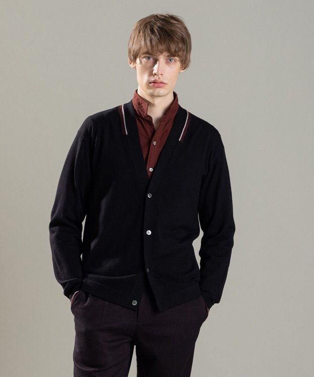 JOSEPH HOMME ウォッシャブルウール　Vネックカーディガン ブラック系