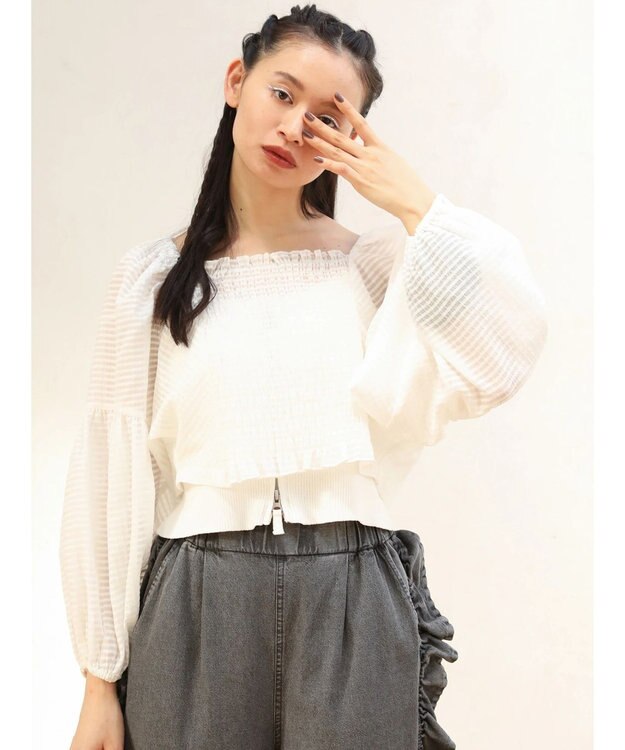 Green Parks ■ＥＳＣＡＲ　２ｗａｙ　シアーギンガムプルオーバー Off White