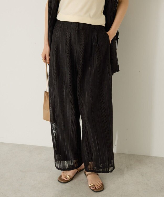 AMERICAN HOLIC 幾何学レースイージーパンツ Black