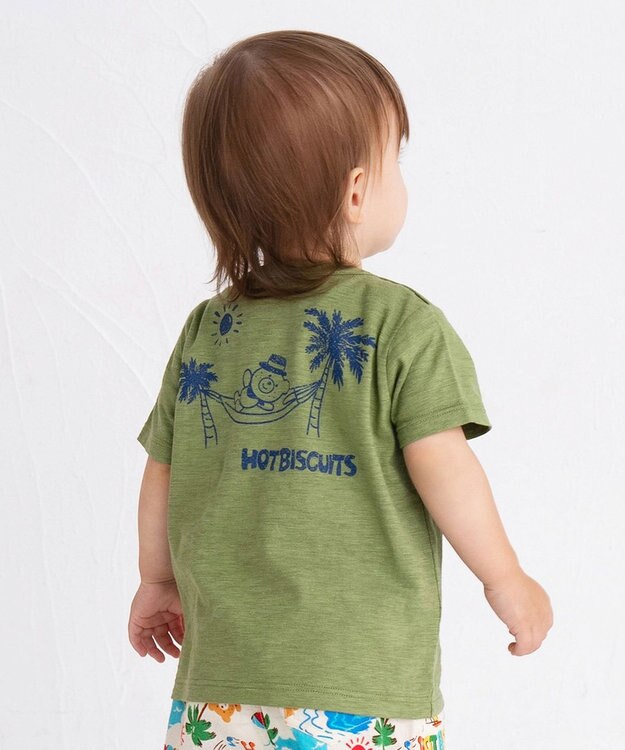 MIKI HOUSE HOT BISCUITS 【80-120cm】 サーフ柄 スラブ天竺 半袖Tシャツ カーキ
