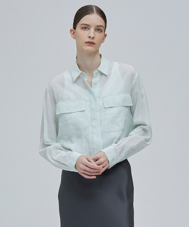 BEIGE， PAULINE / ドローストリングシアーブラウス Mint