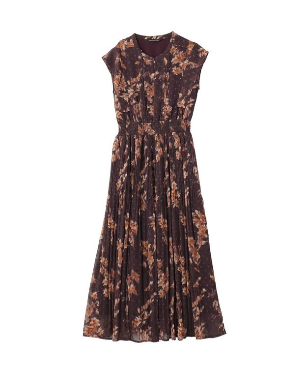 YECCA VECCA ぼかし柄プリーツワンピース Brown