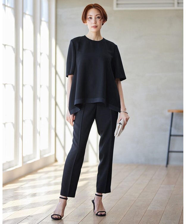 ICB 【接触冷感・UVケア・速乾・洗える】FluidBackSatin Tブラウス ネイビー系