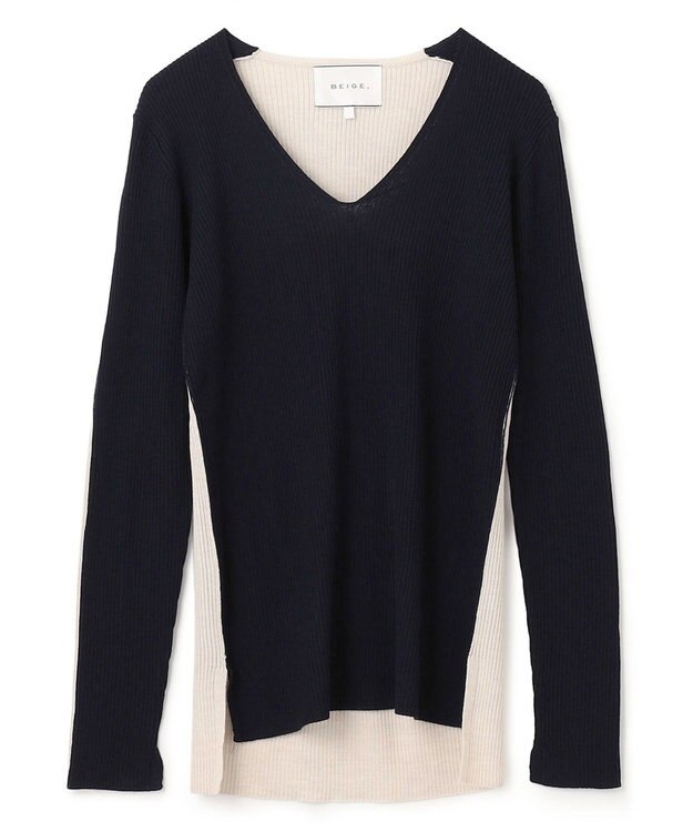 BEIGE， LA MONNAIE / Vネックニット Navy×Bone