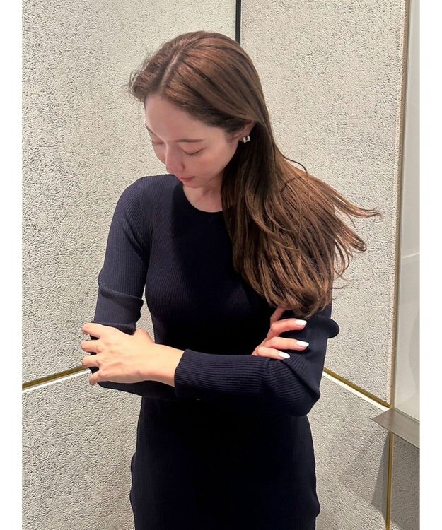 Green Parks タイトシルエットリブニットワンピース Navy