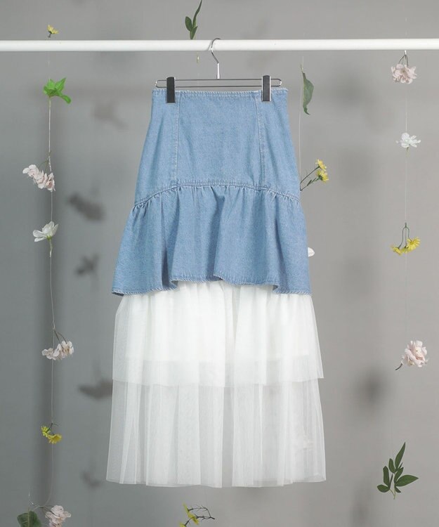 Green Parks ｄａｚｚｌｉｎ　デニムチュールレイヤードスカート Indigo