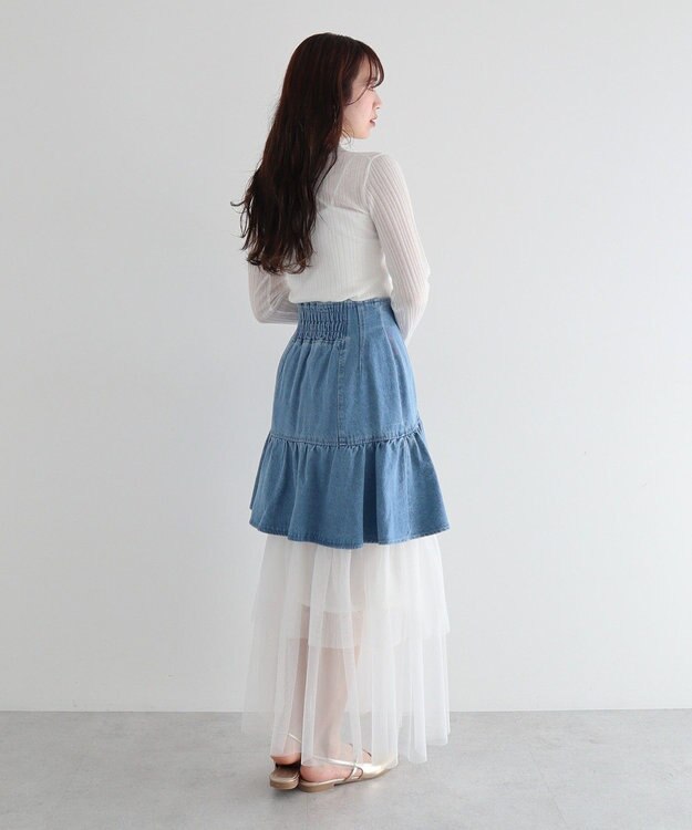Green Parks ｄａｚｚｌｉｎ　デニムチュールレイヤードスカート Indigo
