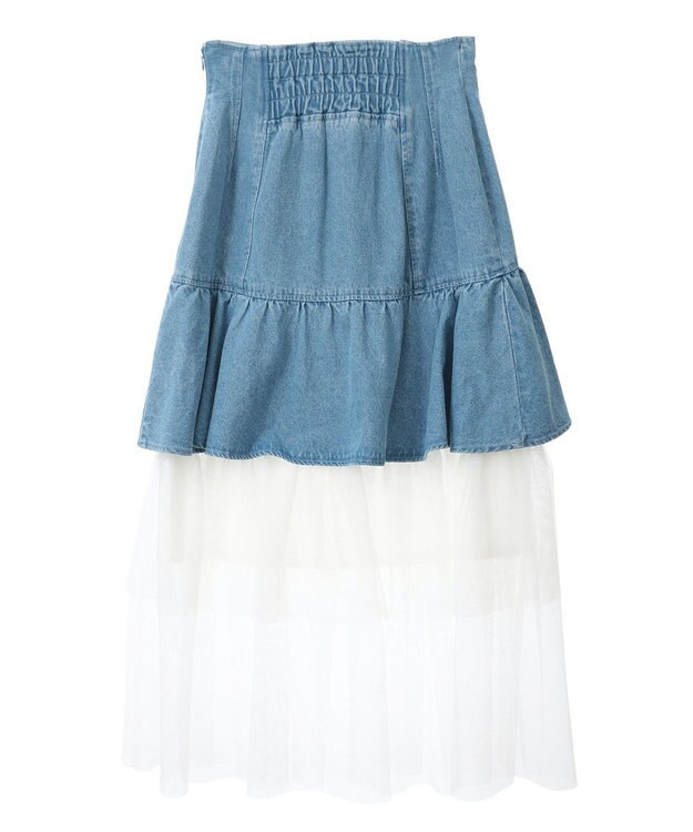 Green Parks ｄａｚｚｌｉｎ　デニムチュールレイヤードスカート Indigo