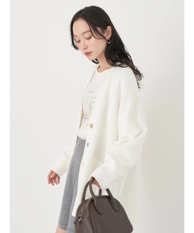 earth music&ecology やわらかタッチＶネックカーディガン Off White